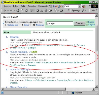 Primeira p�gina: procurando por 'google'