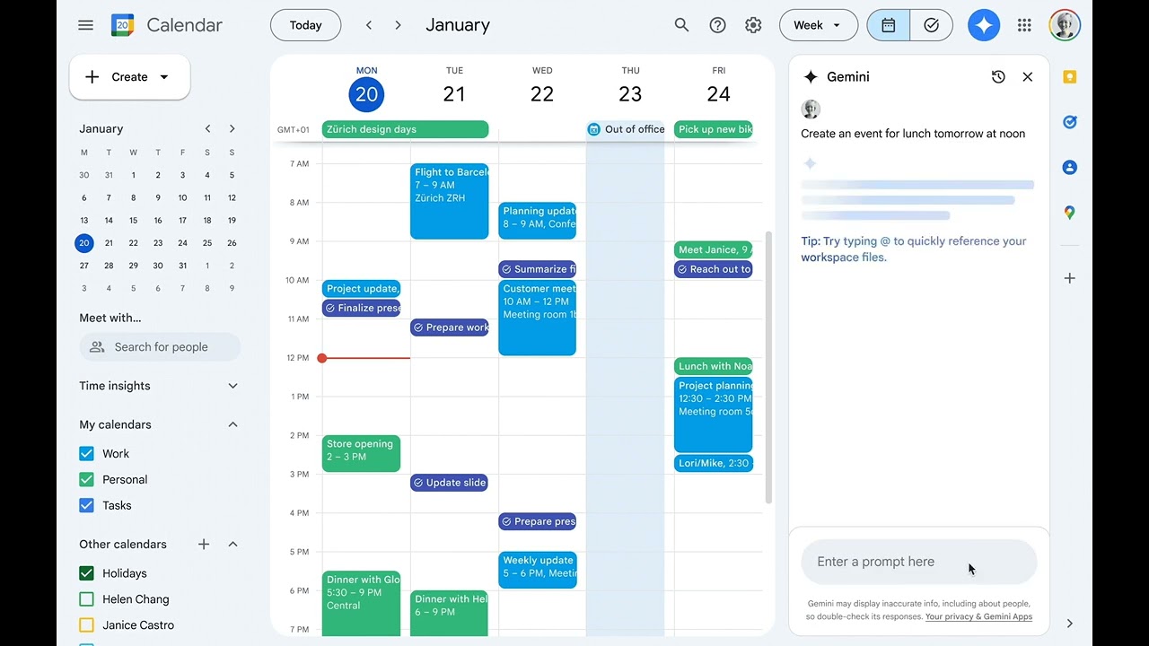 Google Agenda com integração do Gemini