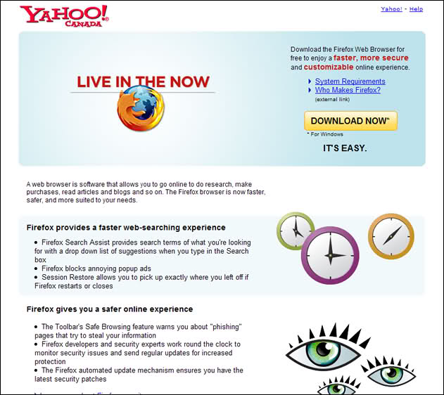 Imagem relacionada a Yahoo! Canada promovendo o Mozilla Firefox