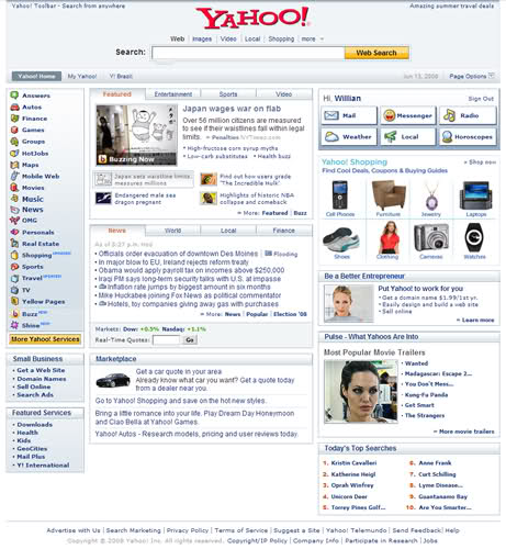 Imagem relacionada a A evolução da home page do Yahoo!