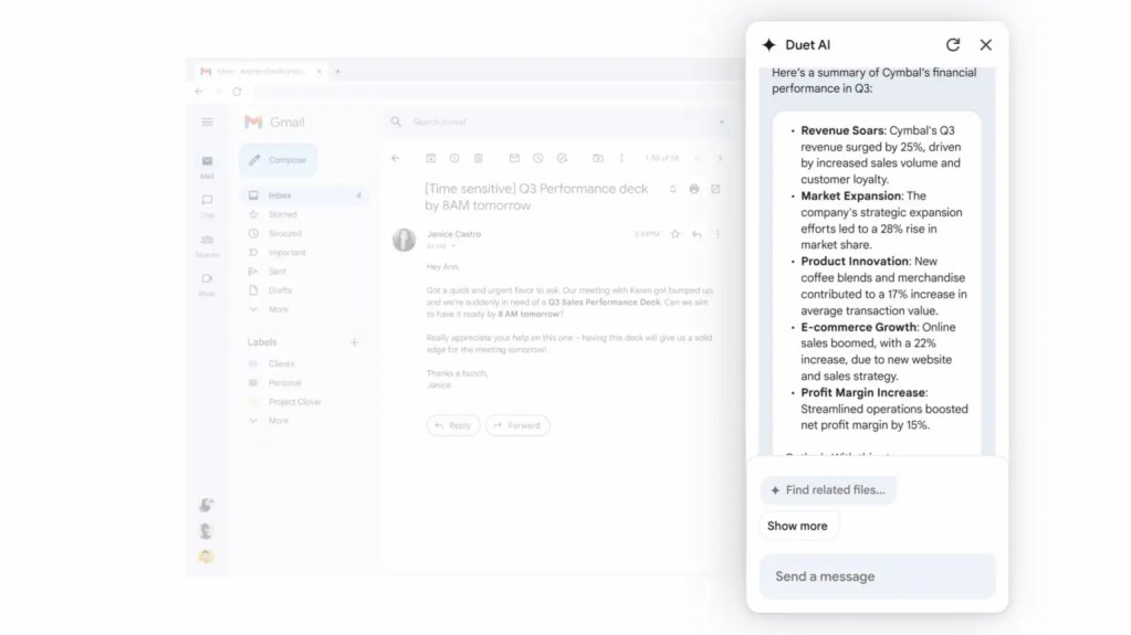 Imagem relacionada a Google anuncia testes de painel lateral para o Duet AI no Workspace Labs