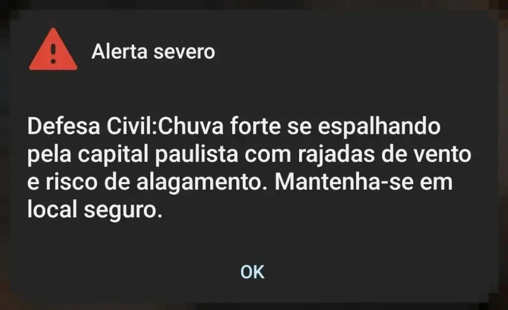 Imagem relacionada a Alerta de chuvas fortes chega aos celulares Android em São Paulo