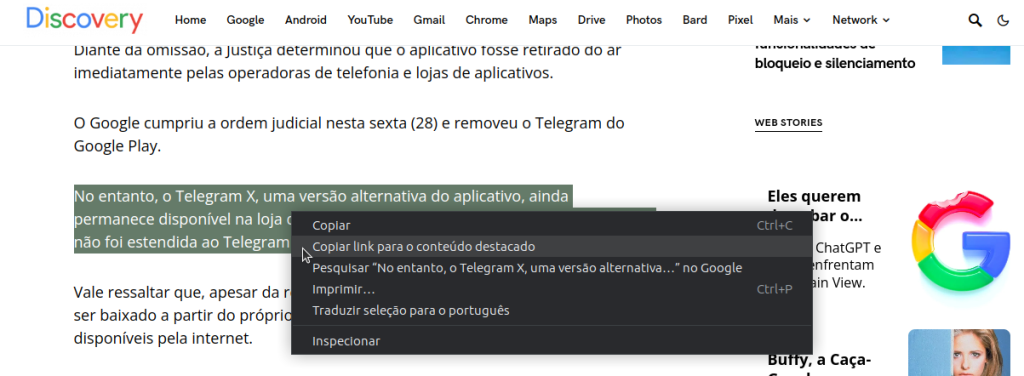 Imagem relacionada a Como usar a função 'Copiar link para o conteúdo destacado' do Google Chrome