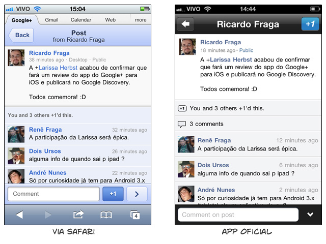 Imagem relacionada a A experiência do Google+ no iPhone