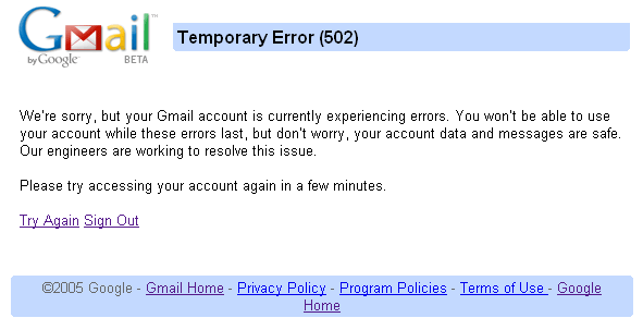 Imagem relacionada a Gmail está fora do ar [Erro Temporário 502]