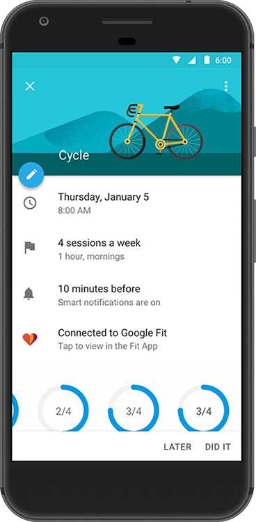 Imagem relacionada a Metas do Google Calendar agora podem ser conectadas ao Google Fit