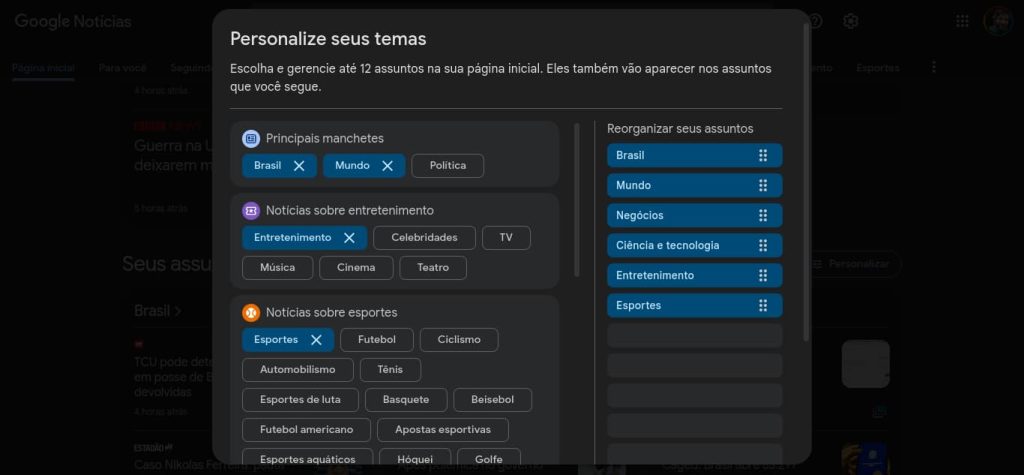 Imagem relacionada a Google News adiciona 60 novos tópicos em recurso de personalização