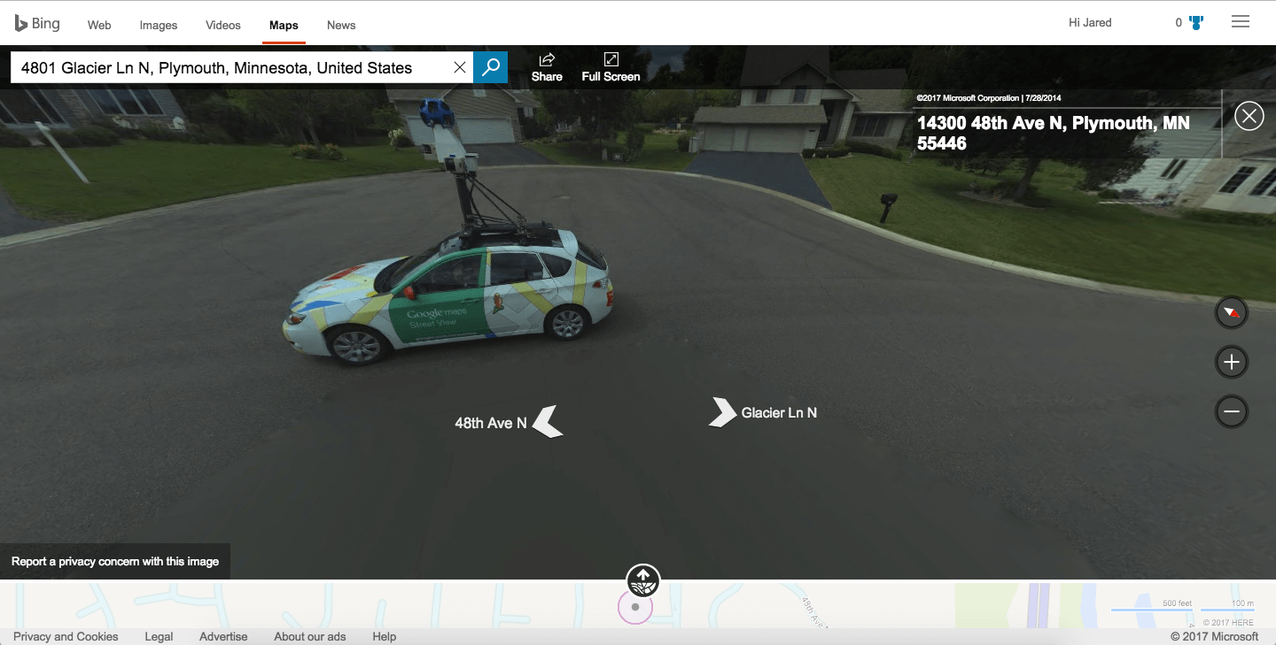 Imagem relacionada a Google Street View registra imagens do Bing Streetside (e vice-versa)