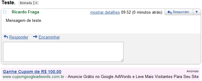 Imagem relacionada a Google Apps exibe publicidade abaixo das mensagens