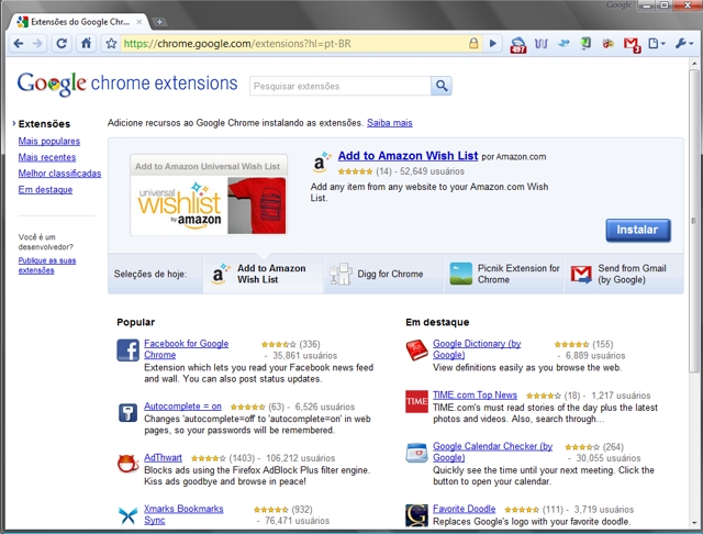 Google Chrome - Extensões Imagem relacionada a Liberada a versão final do Google Chrome 4.0