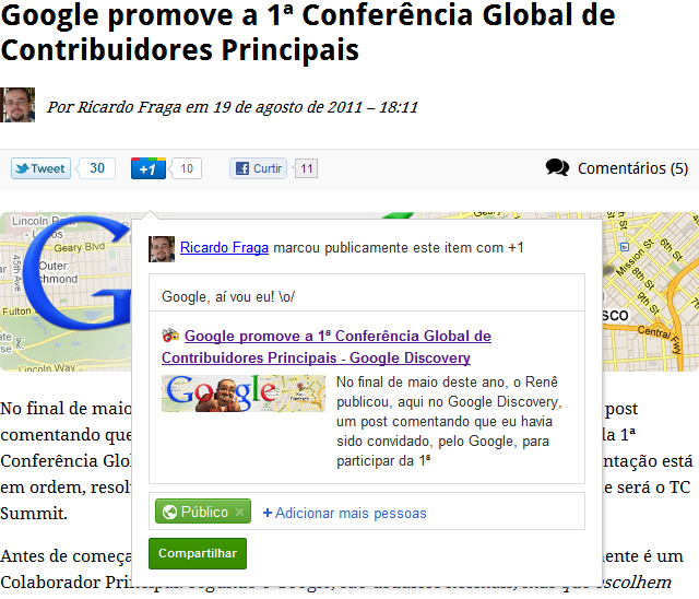 Imagem relacionada a Compartilhe conteúdo no Google+ através do botão +1