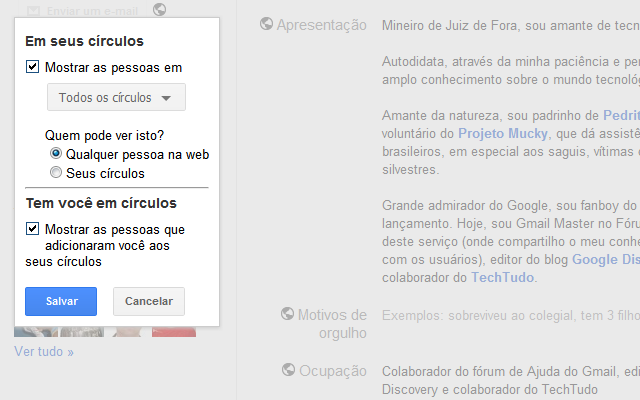 Imagem relacionada a Oculte as informações dos seus círculos no Google+