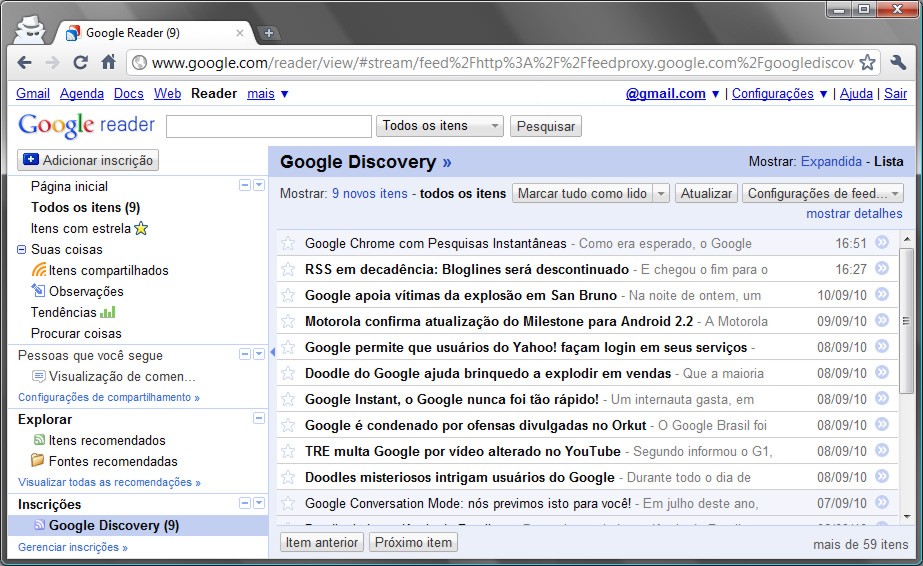 Google Reader ganha exibição em tela cheia Imagem relacionada a Google Reader ganha exibição em tela cheia