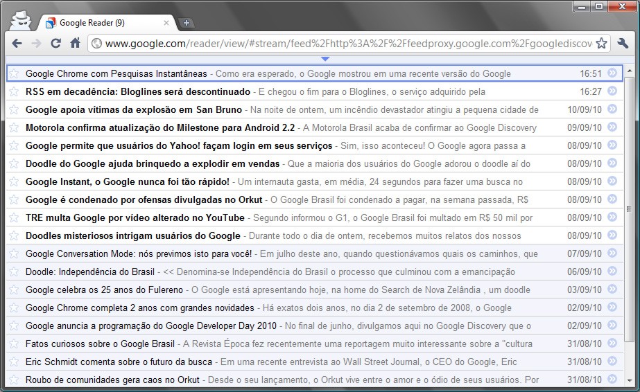 Google Reader ganha exibição em tela cheia Imagem relacionada a Google Reader ganha exibição em tela cheia