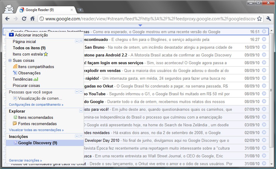 Google Reader ganha exibição em tela cheia Imagem relacionada a Google Reader ganha exibição em tela cheia