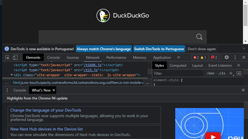 Imagem relacionada a Inspecionar do Chrome agora com tradução para o português