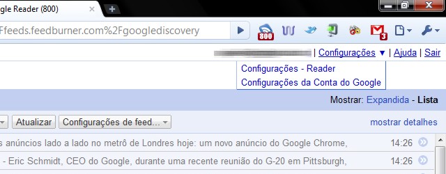 Imagem relacionada a Google Reader ganha menu drop down e exibição de favicons