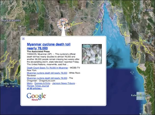 Imagem relacionada a Geobrowser: Google News dentro do Google Earth