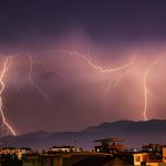 lightnings on sky over town