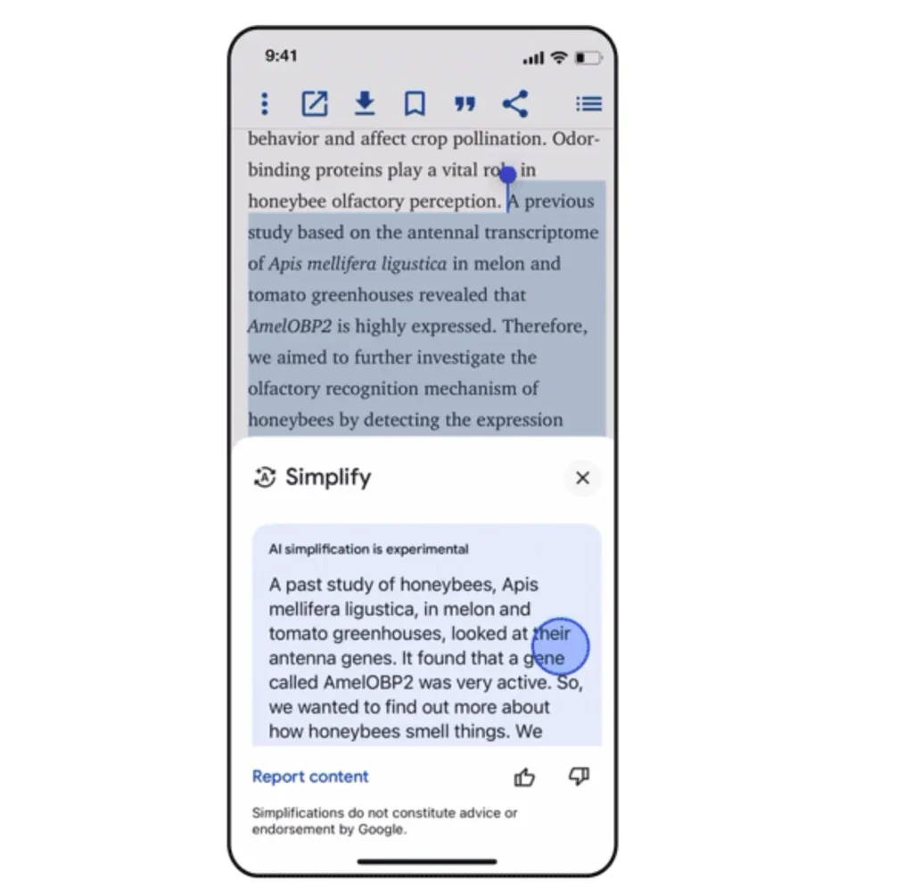 Imagem relacionada a Google lança 'Simplify' no iOS: novo recurso usa IA para tornar textos difíceis mais fáceis de entender