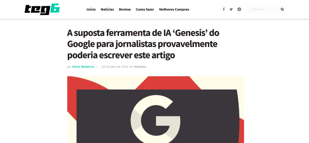 Imagem relacionada a Site com geração automática de texto é fonte do Google Notícias no Brasil