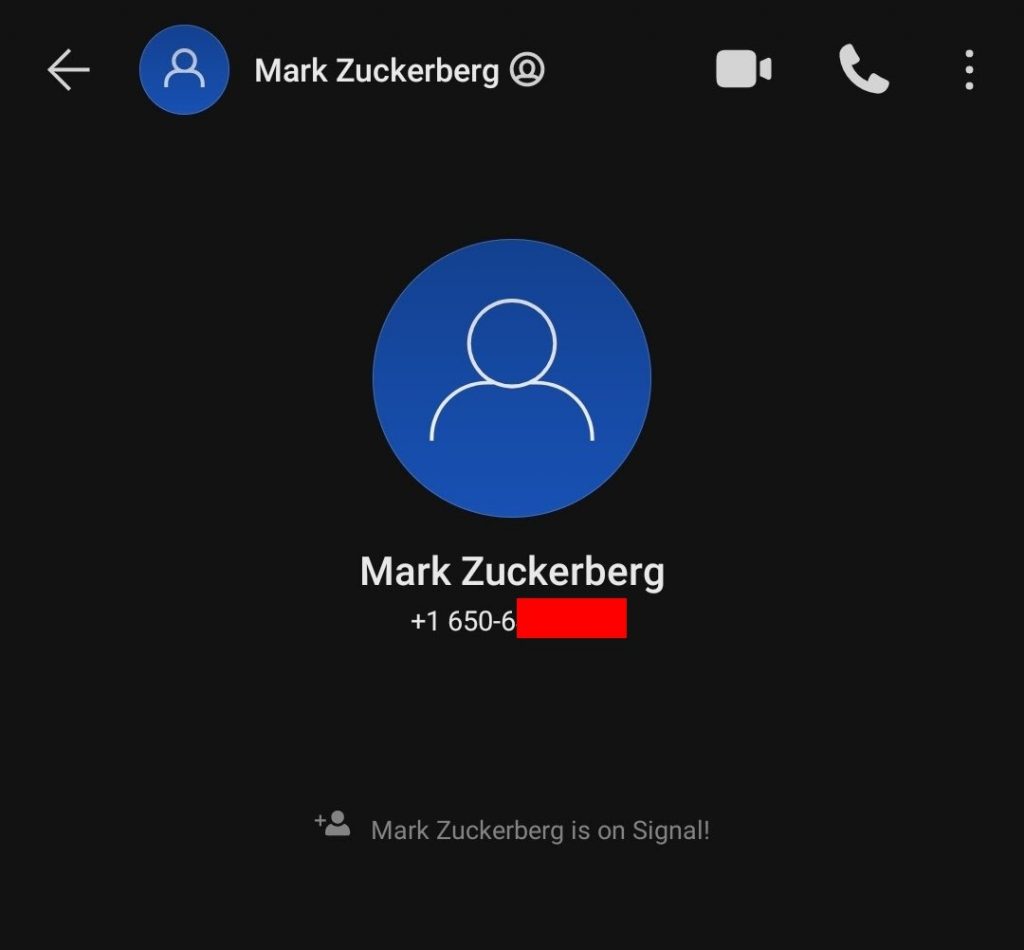 Imagem relacionada a Vazamento do número de telefone de Mark Zuckerberg revela uso do Signal